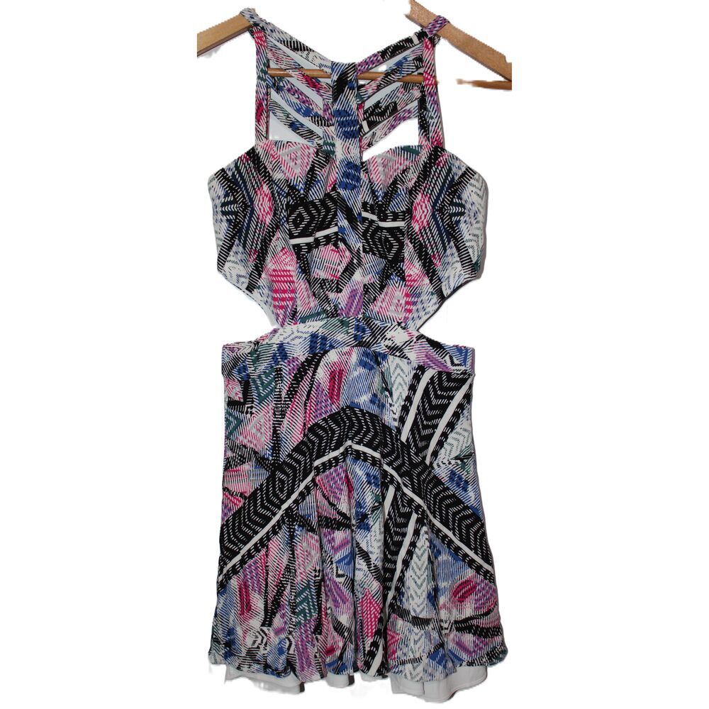 NWOT Womens NBD The XNaven Twins Black Pink Patterned Cutout Mini Dress Size XS